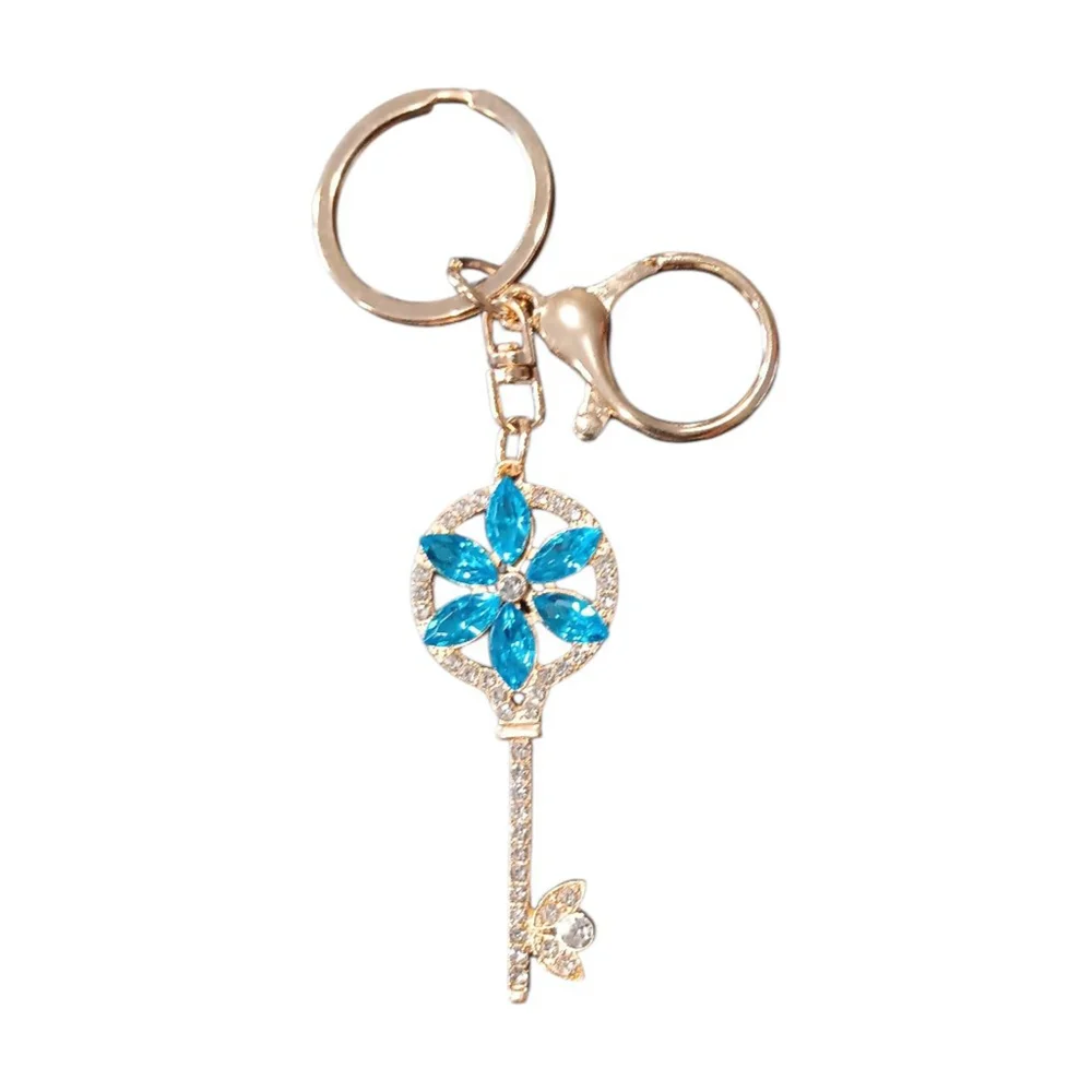 Skeleton Key Flower Keychain Purse Charm in Blue